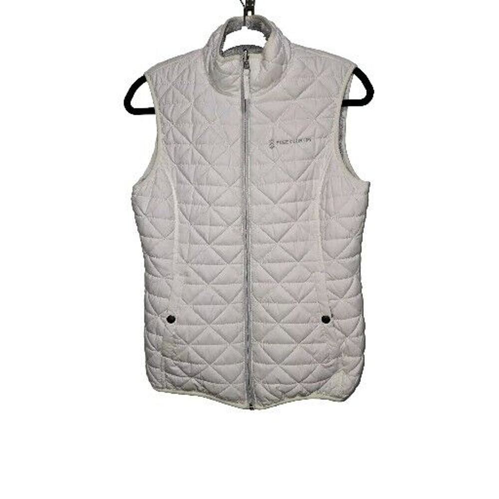 Free Country Womens Size SMALL White Reversible Puffer Quilted Gray Fur Zip Vest